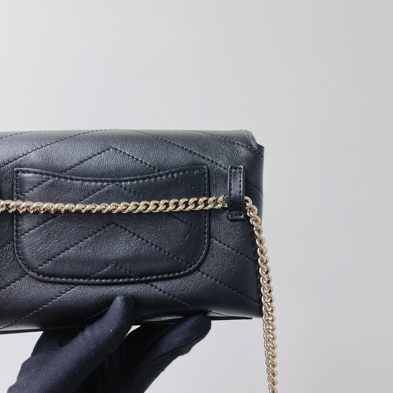 Calfskin Chevron Stitched Coco Belt Bag Black with LGHW