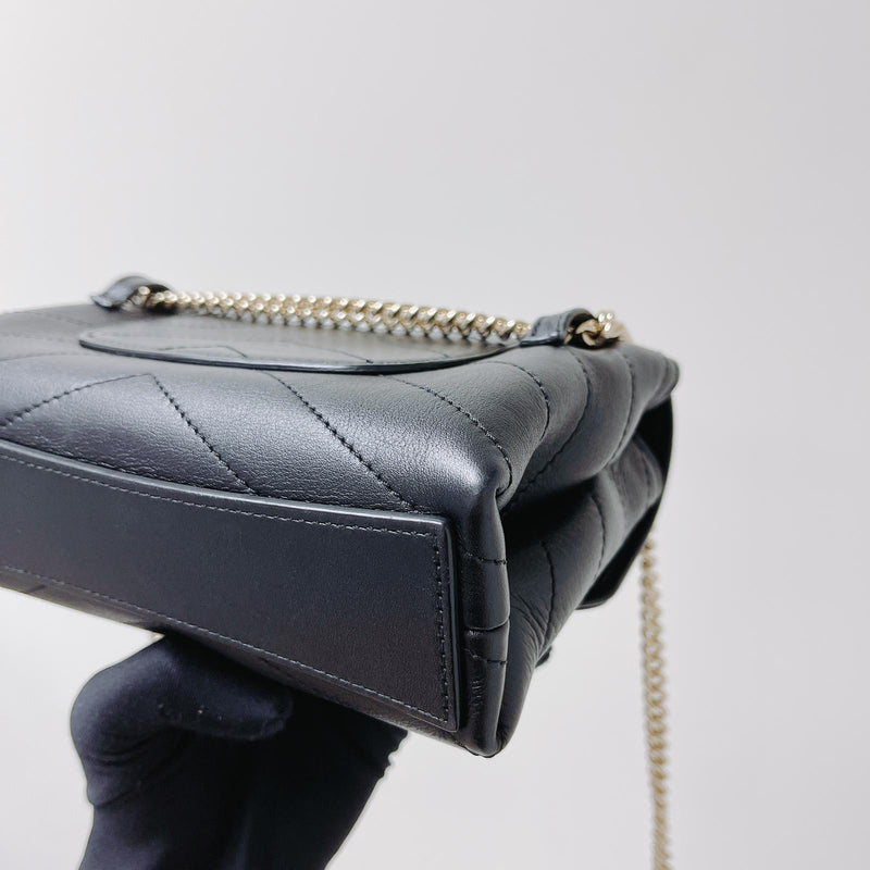 Calfskin Chevron Stitched Coco Belt Bag Black with LGHW