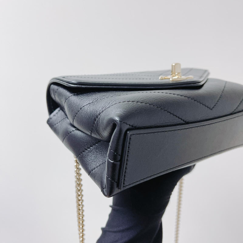 Calfskin Chevron Stitched Coco Belt Bag Black with LGHW