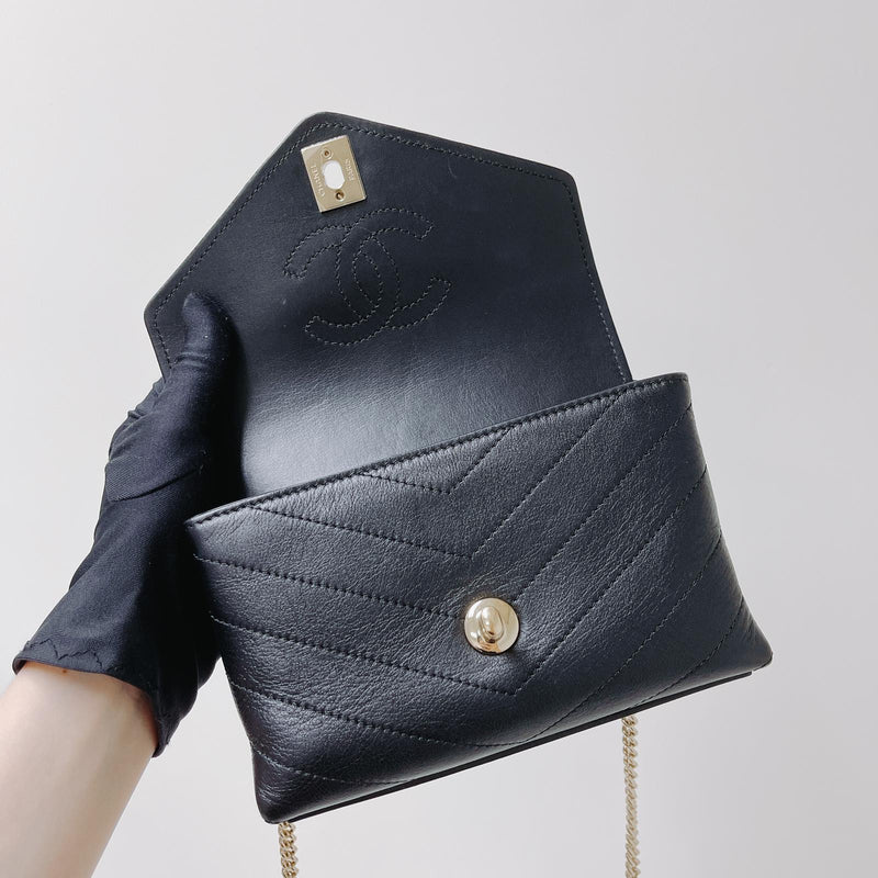 Calfskin Chevron Stitched Coco Belt Bag Black with LGHW