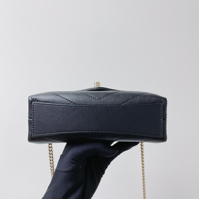 Calfskin Chevron Stitched Coco Belt Bag Black with LGHW