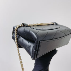 Calfskin Chevron Stitched Coco Belt Bag Black with LGHW