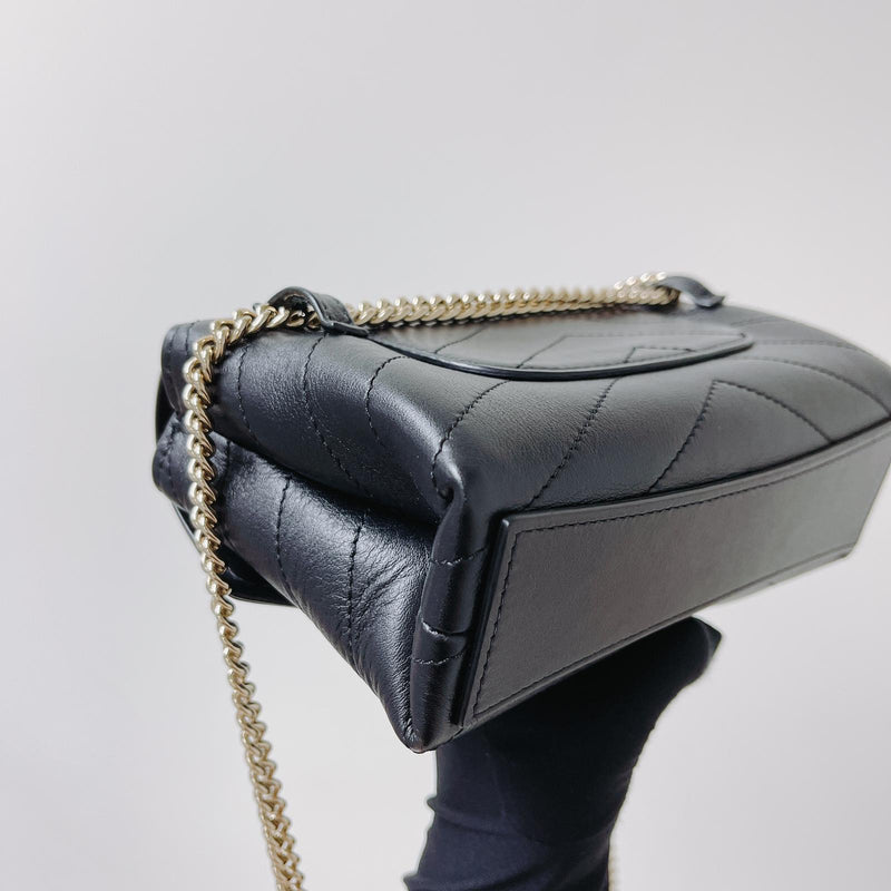Calfskin Chevron Stitched Coco Belt Bag Black with LGHW