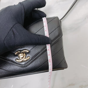 Calfskin Chevron Stitched Coco Belt Bag Black with LGHW