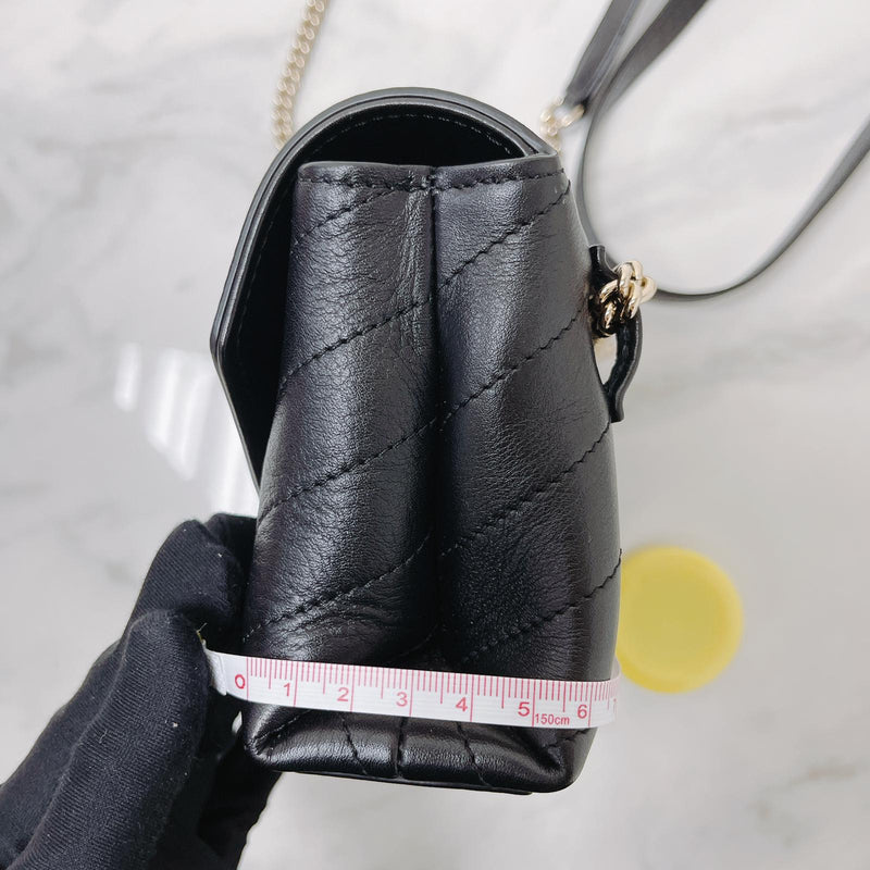 Calfskin Chevron Stitched Coco Belt Bag Black with LGHW