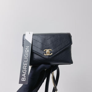 Calfskin Chevron Stitched Coco Belt Bag Black with LGHW