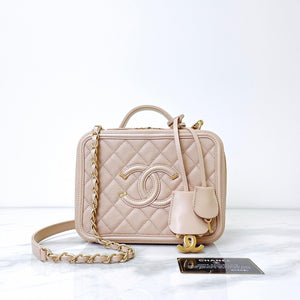 CC Medium Caviar Quilted Vanity Case Beige