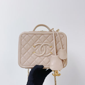 CC Medium Caviar Quilted Vanity Case Beige