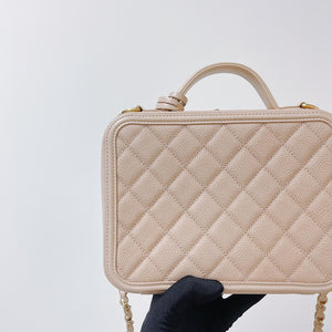 CC Medium Caviar Quilted Vanity Case Beige