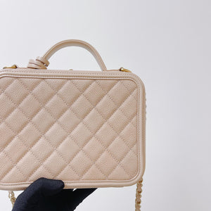 CC Medium Caviar Quilted Vanity Case Beige