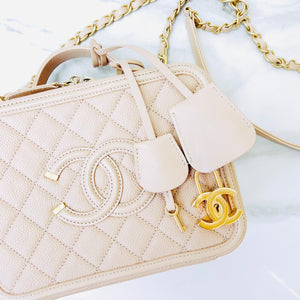 CC Medium Caviar Quilted Vanity Case Beige