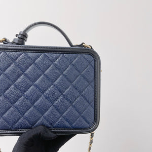 CC Filigree Medium Caviar Quilted Vanity Case Blue/Black