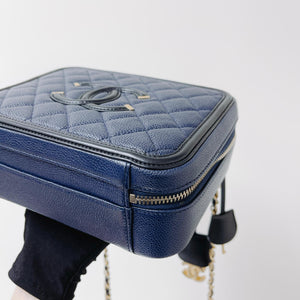 CC Filigree Medium Caviar Quilted Vanity Case Blue/Black