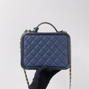 CC Filigree Medium Caviar Quilted Vanity Case Blue/Black