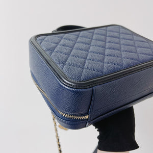 CC Filigree Medium Caviar Quilted Vanity Case Blue/Black