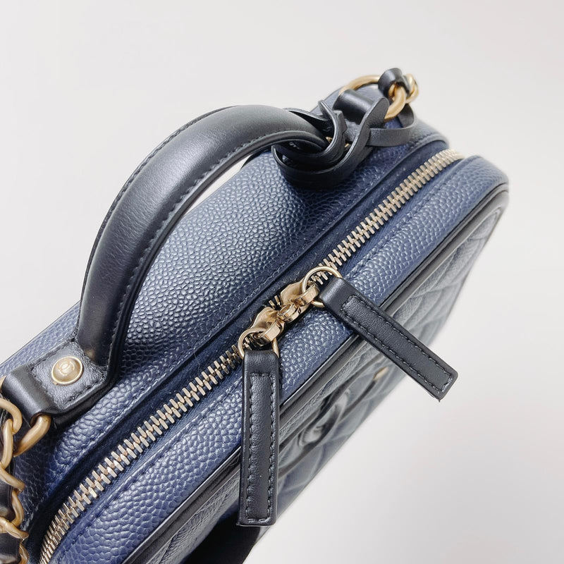 CC Filigree Medium Caviar Quilted Vanity Case Blue/Black