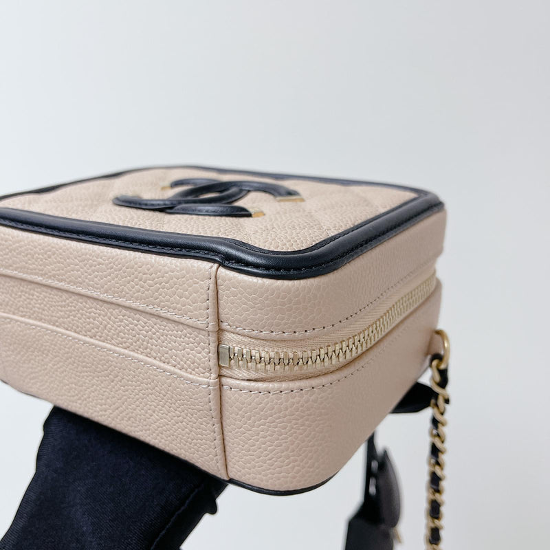 Filigree Vanity Case Caviar Small Beige/Black GHW