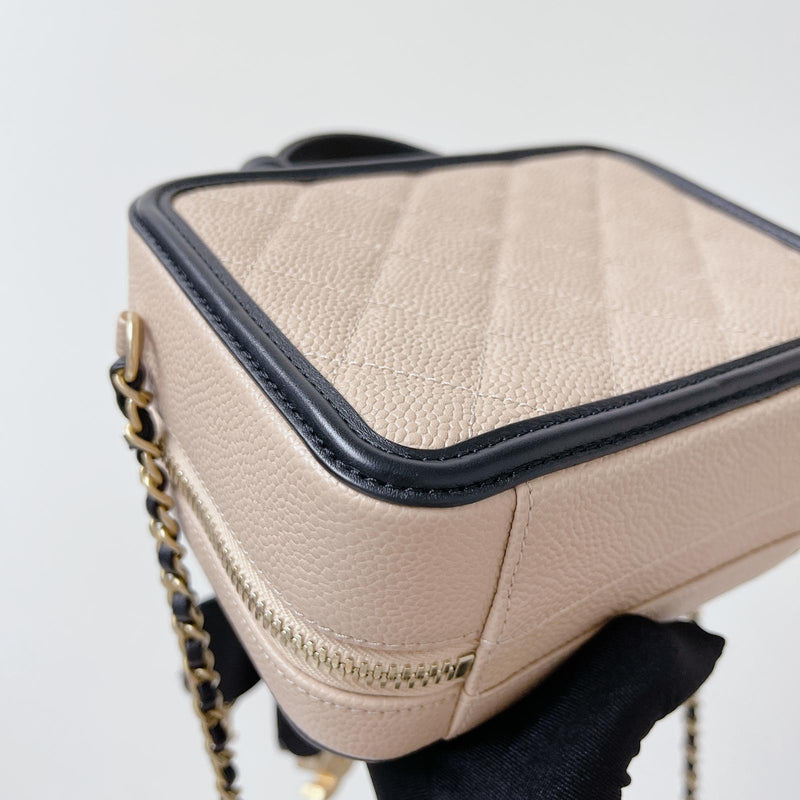 Chanel Quilted Medium CC Filigree Vanity Case Beige Caviar Gold