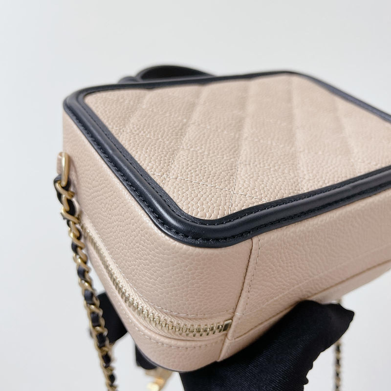Filigree Vanity Case Caviar Small Beige/Black GHW