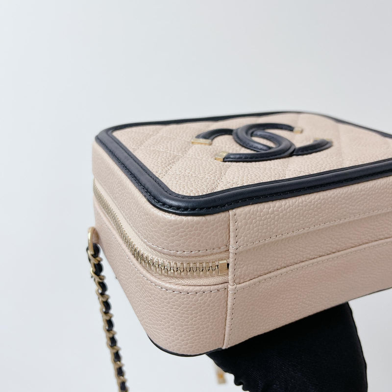 Filigree Vanity Case Caviar Small Beige/Black GHW