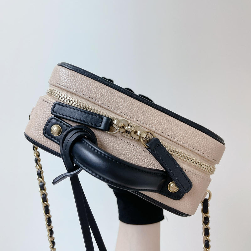 Chanel 2018 Tan and Black Caviar Filigree Vanity Case Small Bag at 1stDibs