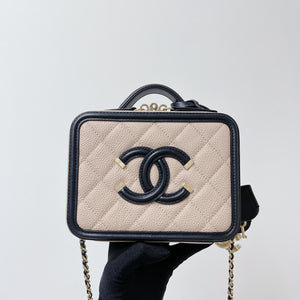 Filigree Vanity Case Caviar Small Beige/Black GHW