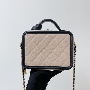 Filigree Vanity Case Caviar Small Beige/Black GHW