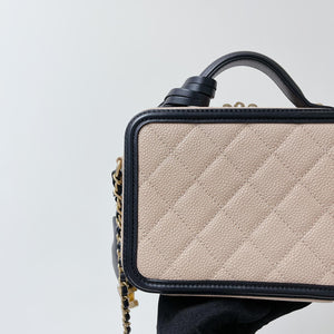 Filigree Vanity Case Caviar Small Beige/Black GHW