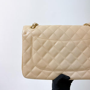 Double Flap Jumbo Caviar Beige GHW