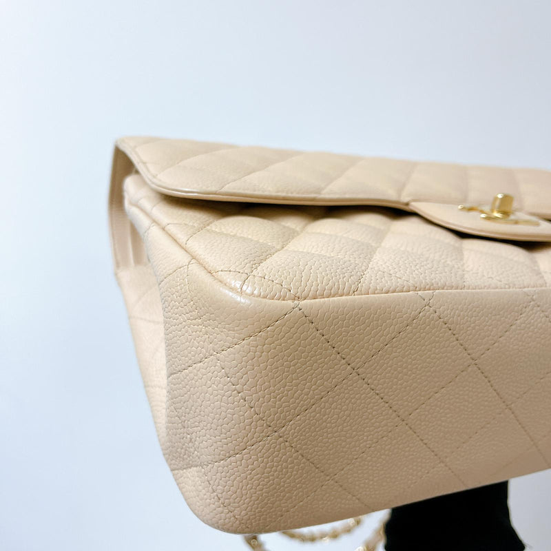 Double Flap Jumbo Caviar Beige GHW