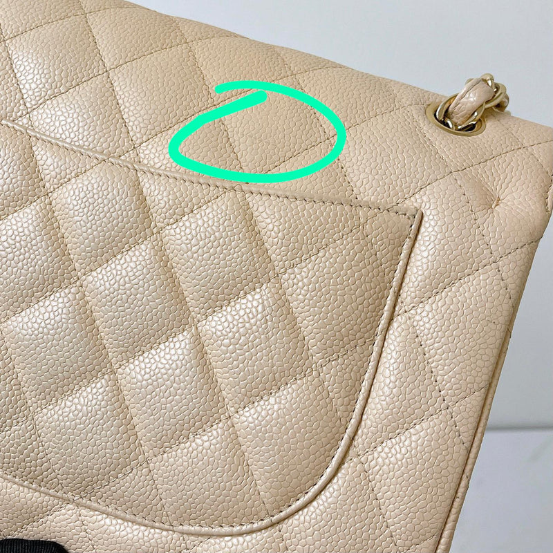 Double Flap Jumbo Caviar Beige GHW
