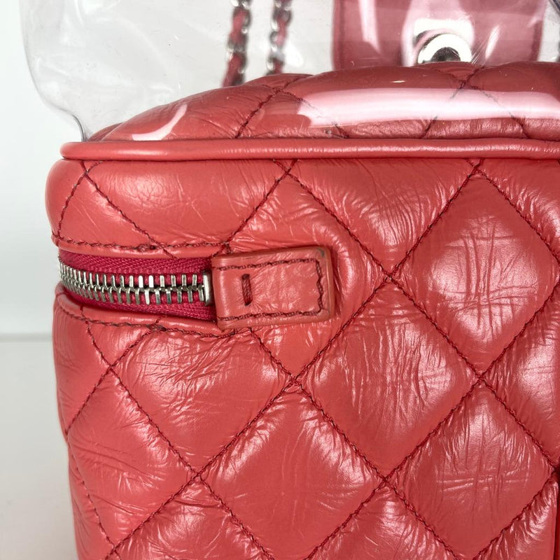 Pink Crinkled Leather and PVC Vanity Bag