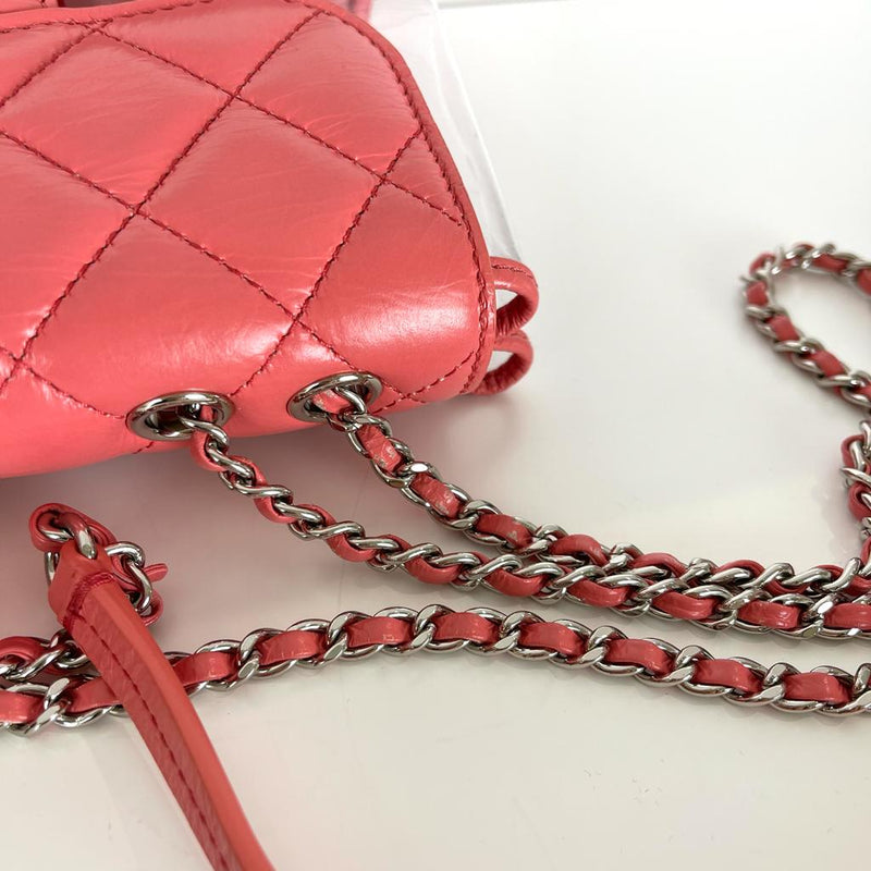 Pink Crinkled Leather and  PVC Vanity Bag