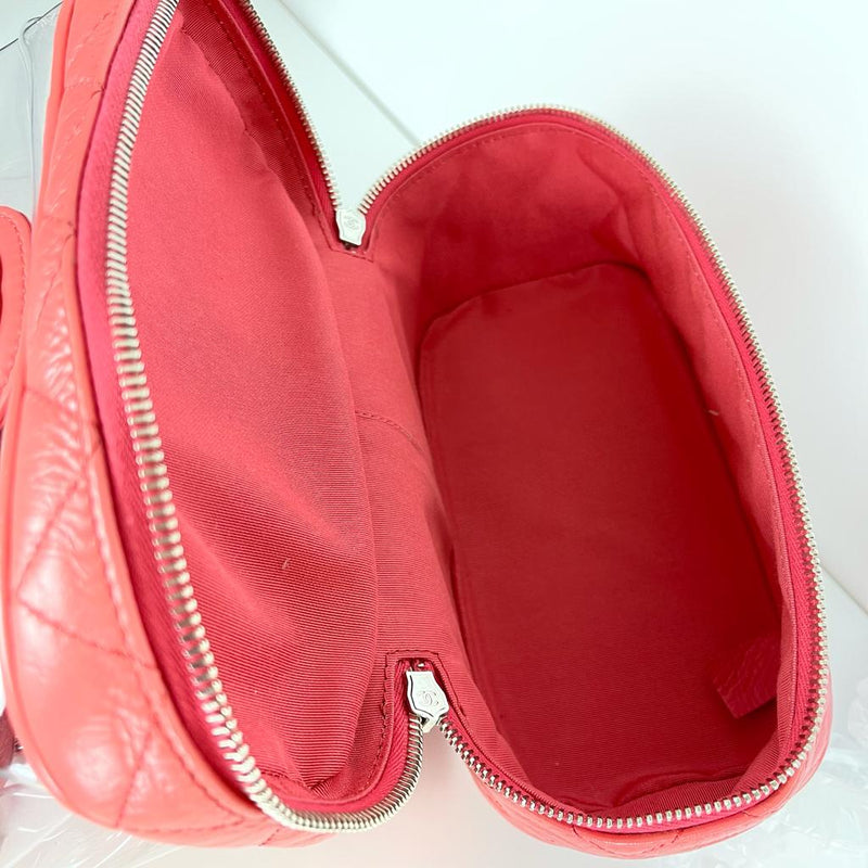 Pink Crinkled Leather and  PVC Vanity Bag