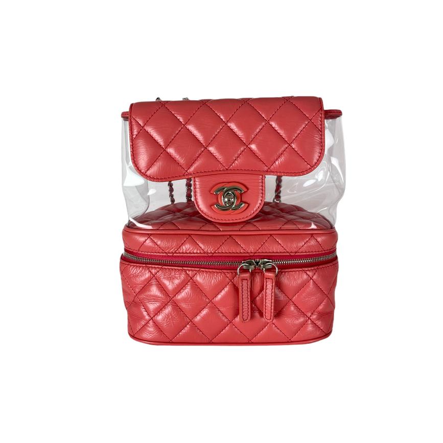 Pink Crinkled Leather and  PVC Vanity Bag