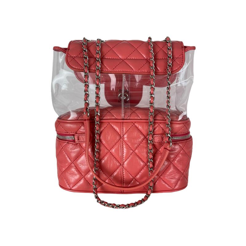 Pink Crinkled Leather and  PVC Vanity Bag