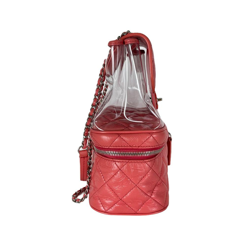 Pink Crinkled Leather and  PVC Vanity Bag