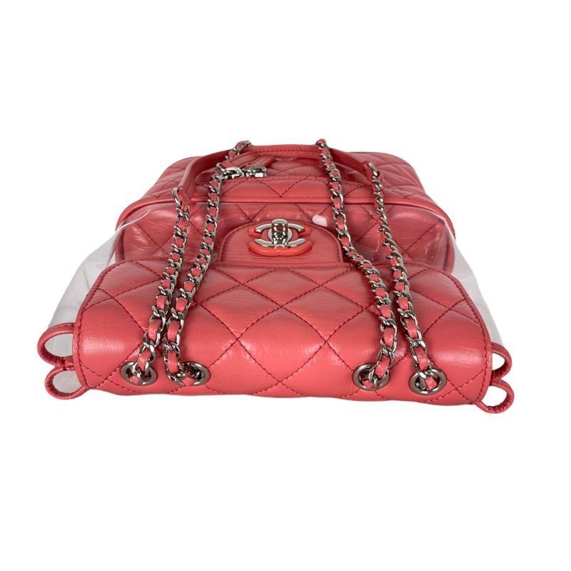 Pink Crinkled Leather and PVC Vanity Bag