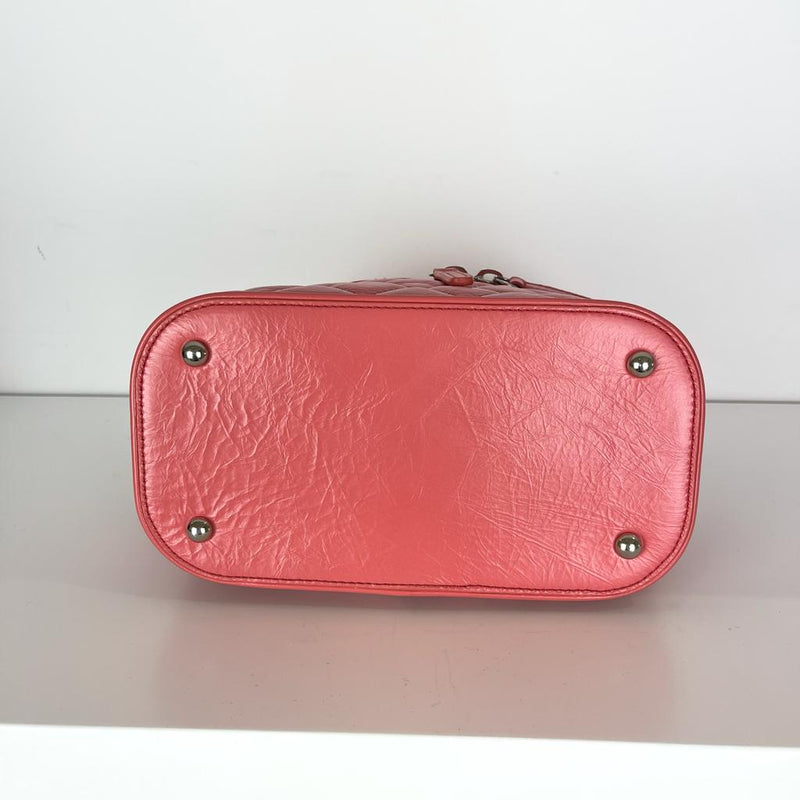 Pink Crinkled Leather and  PVC Vanity Bag