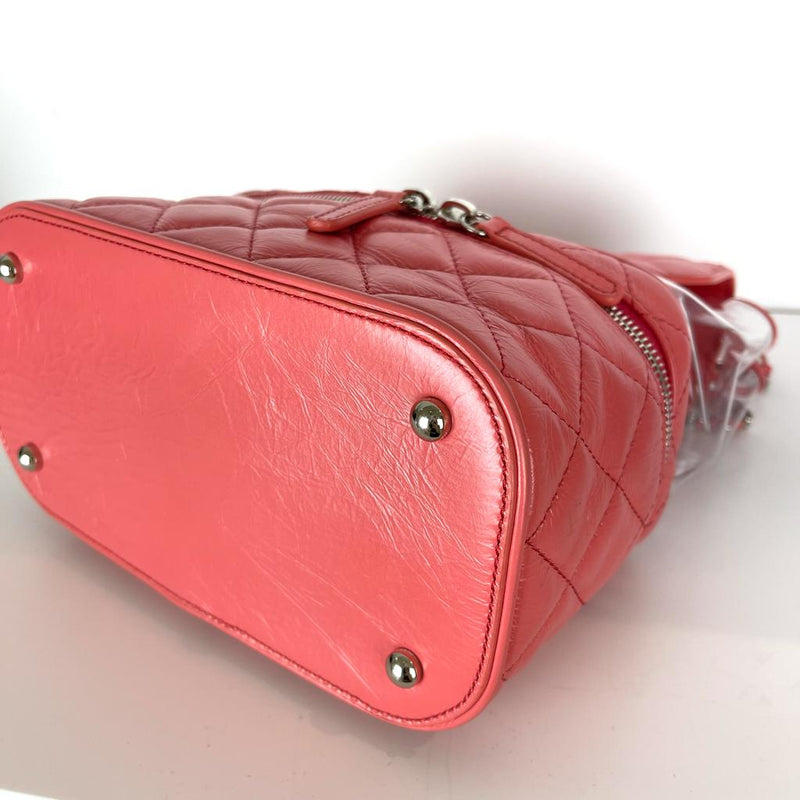 Pink Crinkled Leather and  PVC Vanity Bag