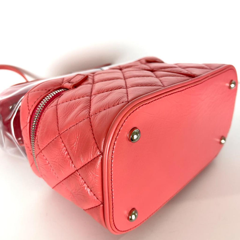 Pink Crinkled Leather and  PVC Vanity Bag