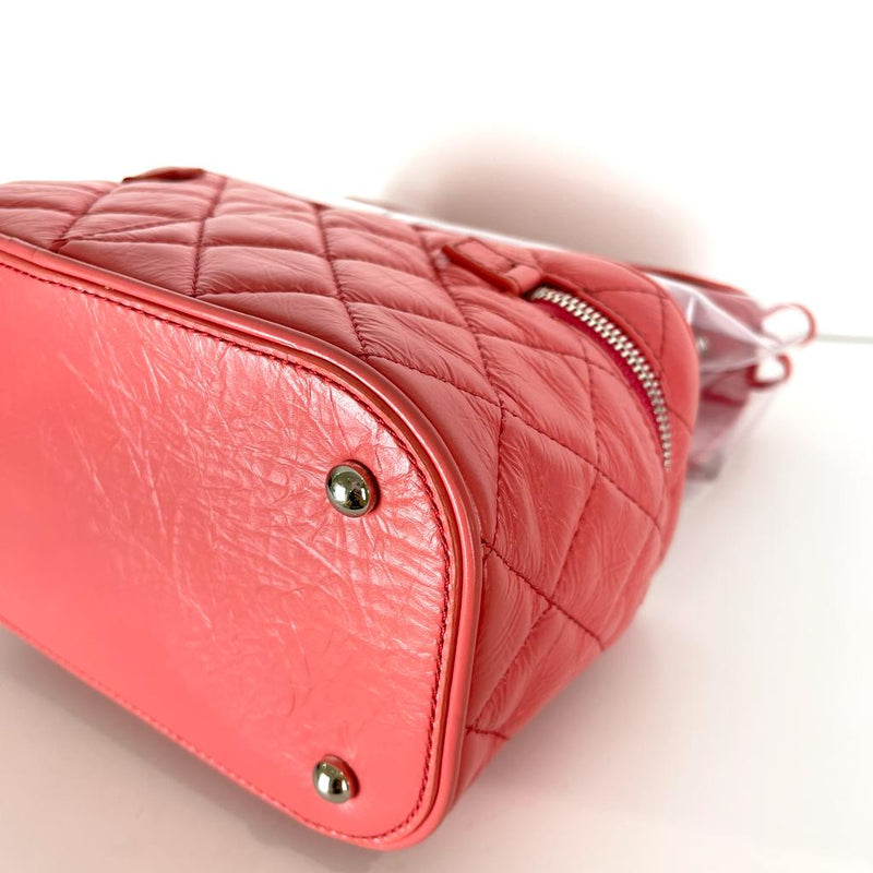 Pink Crinkled Leather and  PVC Vanity Bag