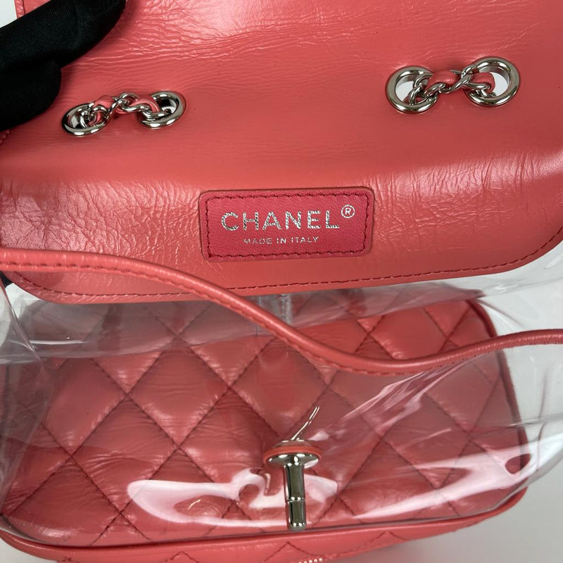 Chanel Pink Crumpled Leather and Transparent PVC Vanity Flap Backpack Bag -  Yoogi's Closet