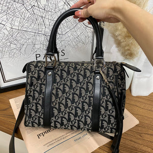 Oblique Canvas Boston Bag Black