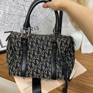 Oblique Canvas Boston Bag Black