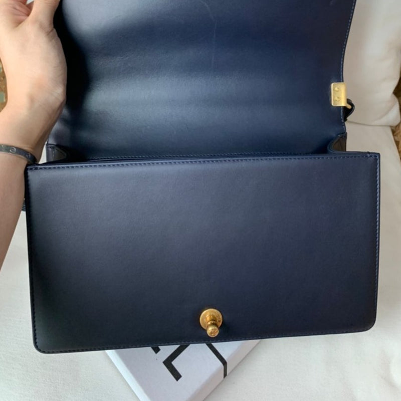 Chevron Boy Bag New Medium Mixed Leather Blue GHW