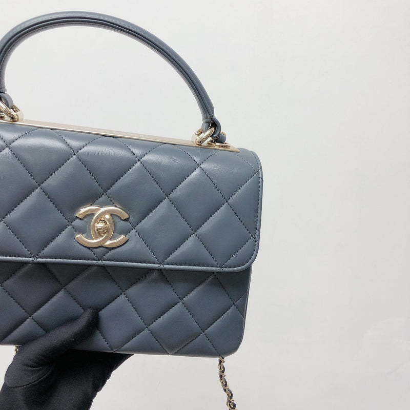 Chanel Small Trendy CC Flap Bag with Top Handle in Tiffany Blue Lambskin | Dearluxe