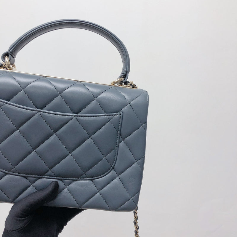 CHANEL Lambskin Quilted Small Trendy CC Top Handle Flap Grey 412086