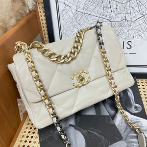 Chanel 19 Large Lambskin Light Beige GHW