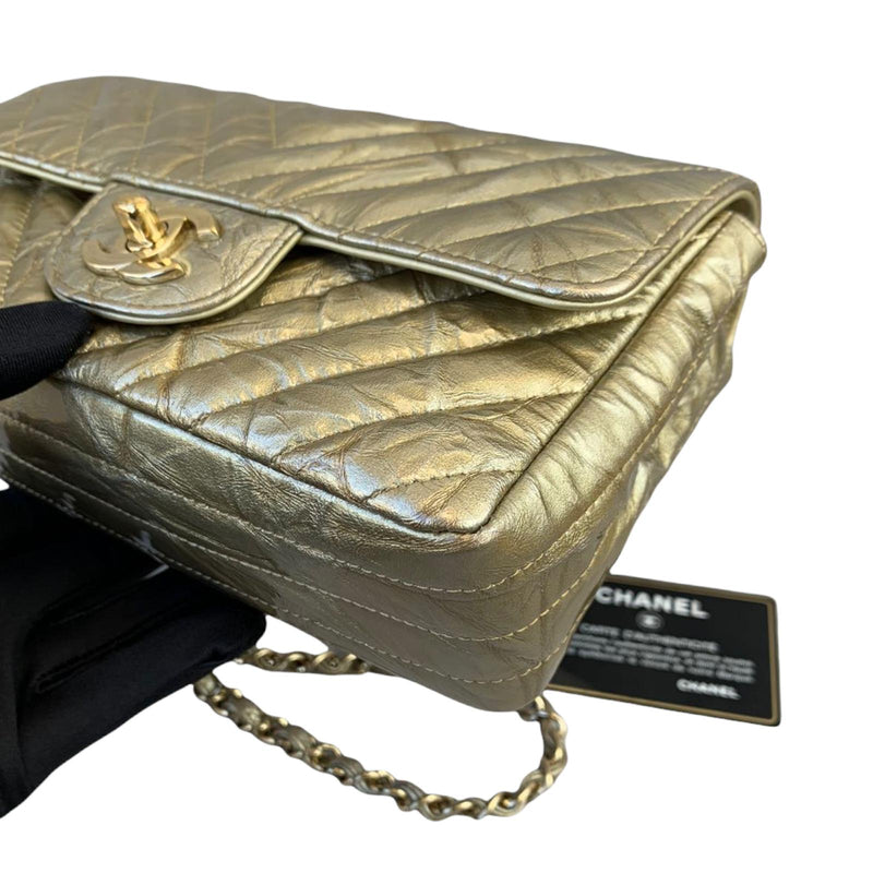 Mini Flap Crumpled Calfskin Gold GHW